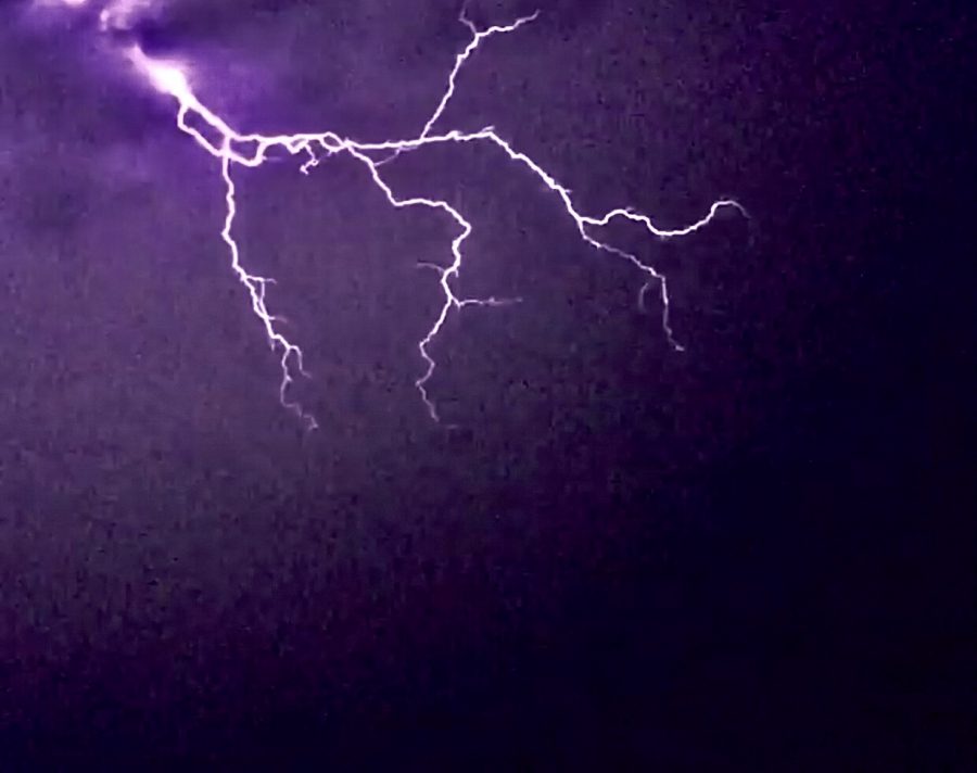 Streaks of lightning fill the night sky in Athens, Georgia