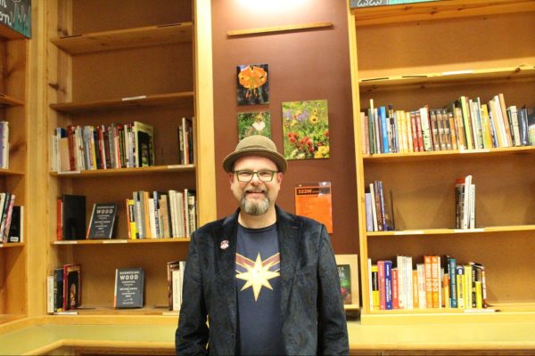 Author Alan Gratz posing for a photo at Powells Books in Cedar Hill